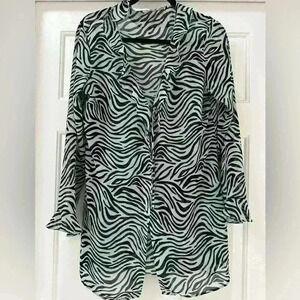 VICTORIA'S SECRET Black White Zebra Print Sheer Chiffon Blouse Sz M‎